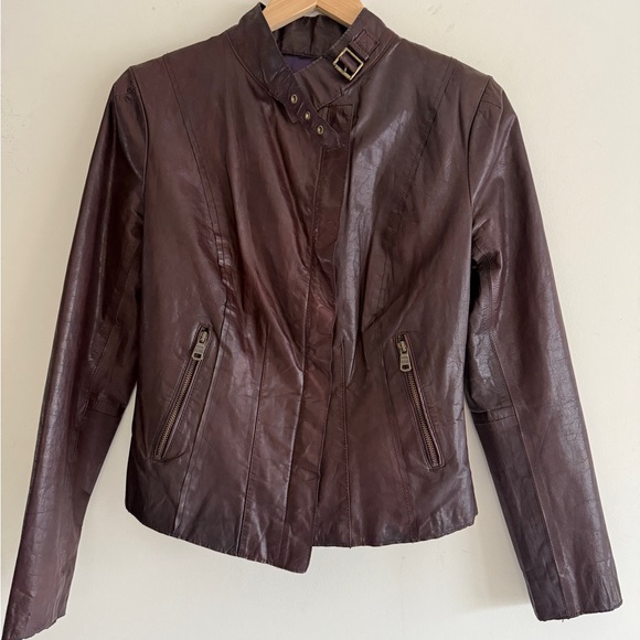 Marc New York Brown Leather Zip Moto Jacket Women's Small - Picture 2 of 16